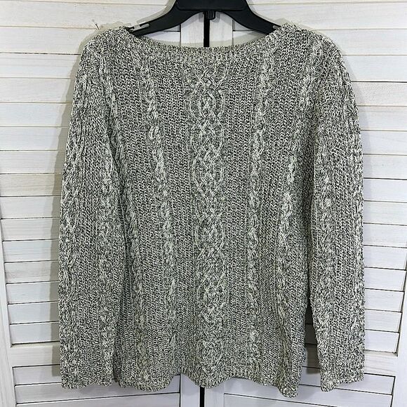 J Jill Sweater Size Small Y2K Cable Knit Gray & Green - Picture 9 of 10